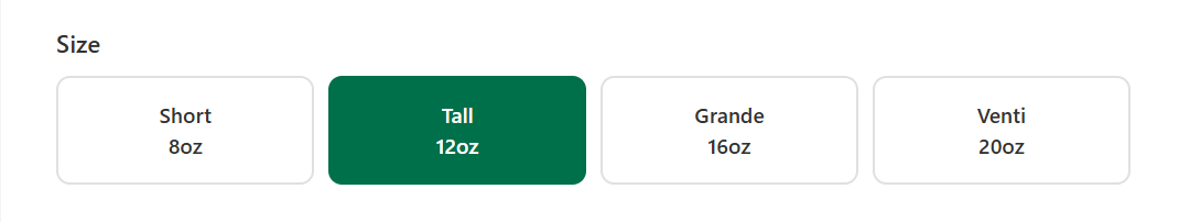 Starbucks drink calorie counter step 3 — size