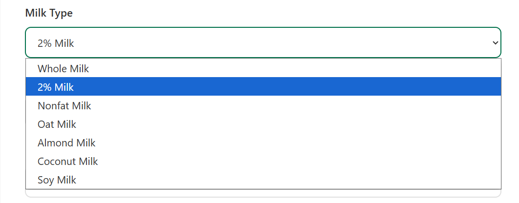 Starbucks coffee calorie counter step 4 — milk