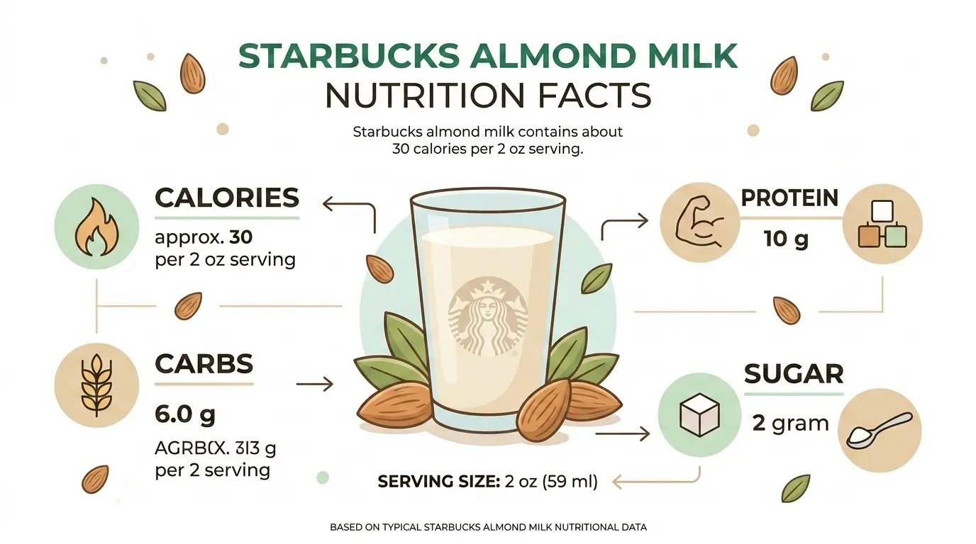 Starbucks almond milk nutrition facts panel — 30 calories per 2 fl oz