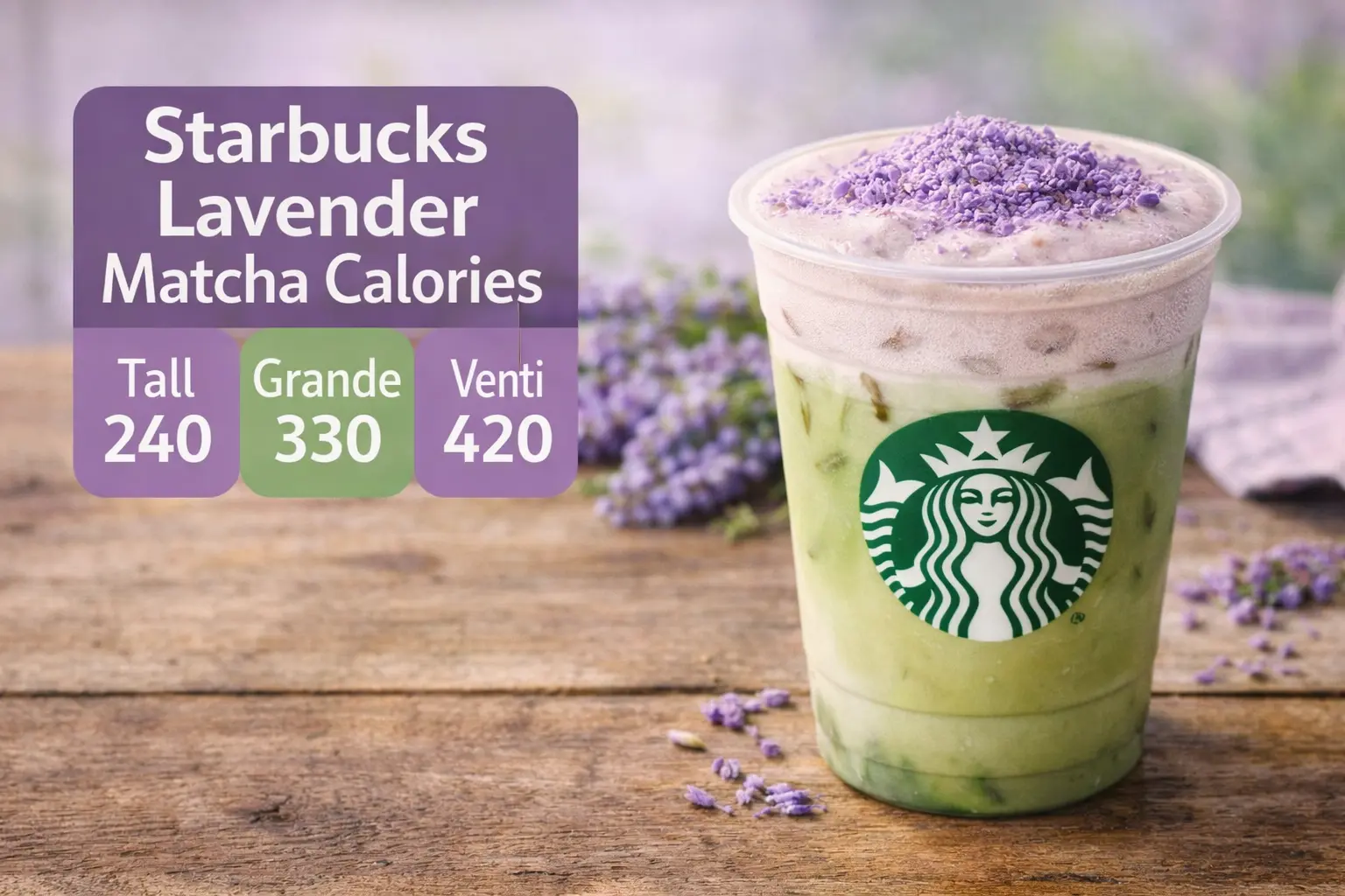 Starbucks Lavender Matcha Calories All Sizes Guide Starbucks Lavender Matcha calories for tall, grande and venti sizes visual guide