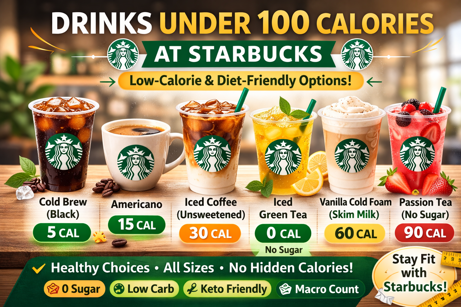 Starbucks drinks under 100 calories