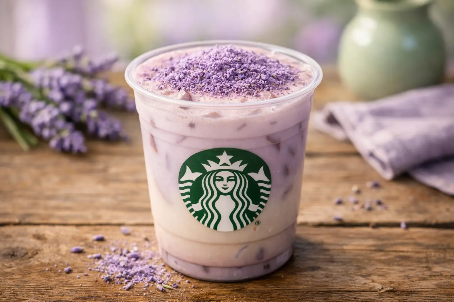 Starbucks Lavender Oatmilk Latte topped with lavender powder