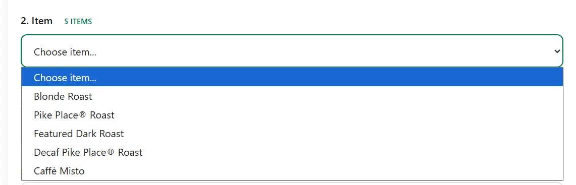 Starbucks nutrition calculator — Step 2: choose your item