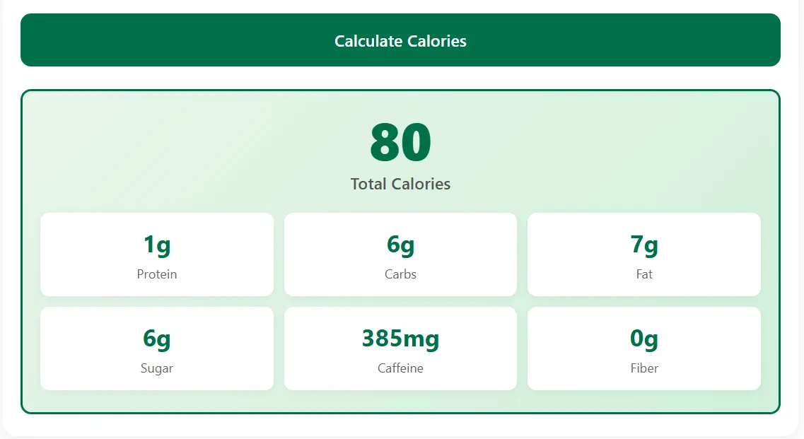 Starbucks nutrition calculator — Step 6: view your complete calorie and nutrition results