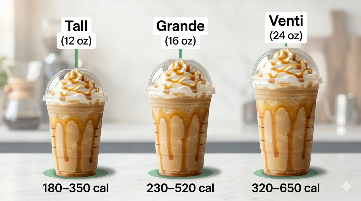 frappuccino calories by size tall grande venti comparison chart starbucks drinks